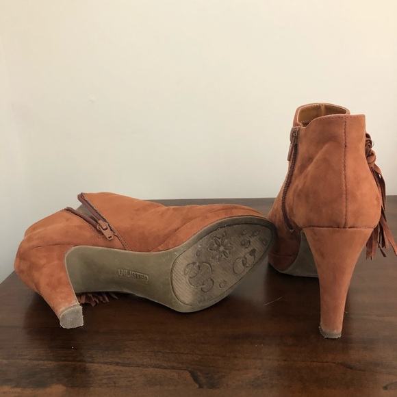 UNLISTED Brown/Tan Suede Heel Boots with Fringe - Picture 5 of 5